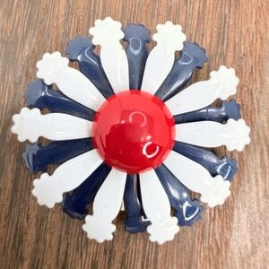 Vintage Enamel Flower Brooch Mod 1960s Patriotic Petal Pin Americana